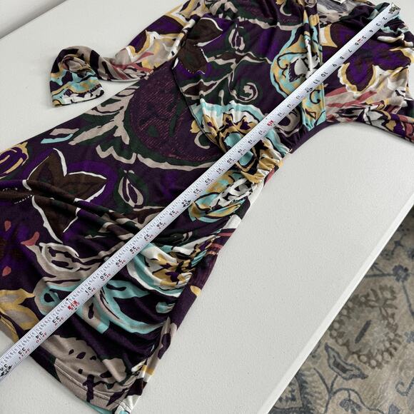 M Missoni Dress Womens Medium Purple Floral Abstract Ruched Faux Wrap Cocktail - Picture 13 of 16